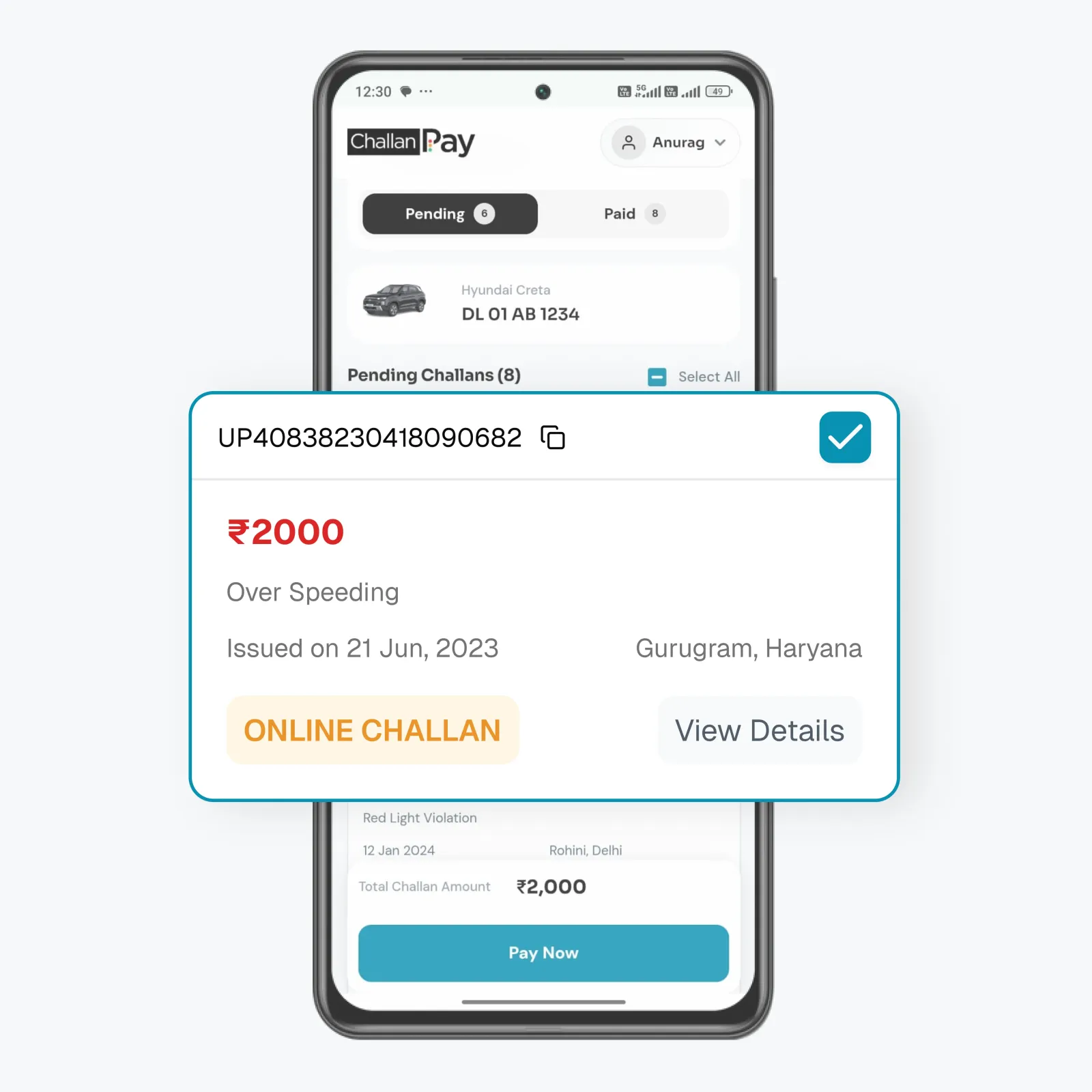 View pending challans for your Vehicle